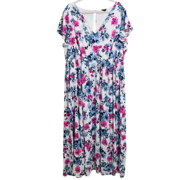 PLUS Torrid Floral Challis Lightweight Flutter Sleeve Flowy Maxi Dress Size 3X - Picture 5 of 9